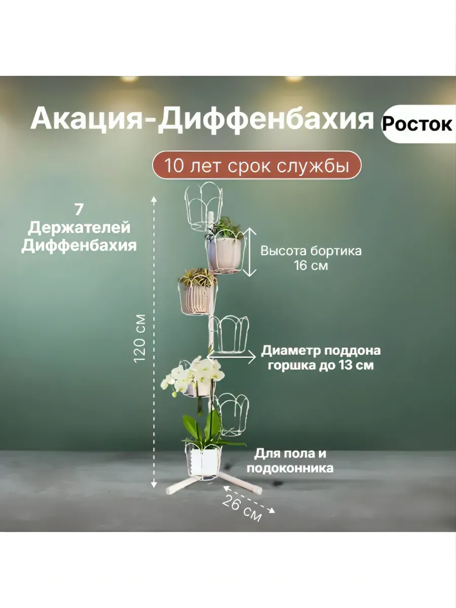 Угловая оконная подставка Акация на 7 горшков(Диффенбахия)